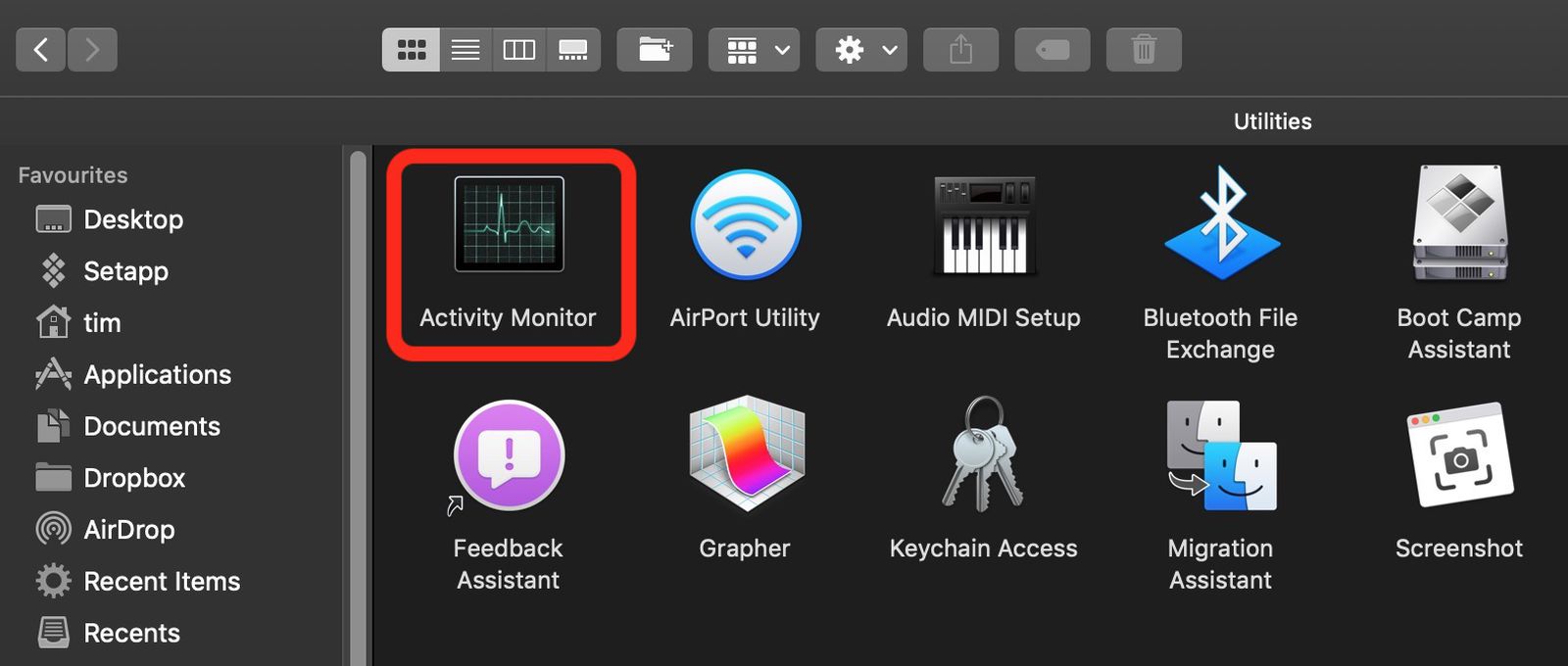 MacBook Activity Monitor screen
